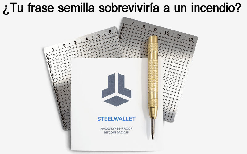 Placa de acero Bitbox Steel wallet para guardar la frase semilla anotada en metal y que sobreviva a un incendio, daños por agua, eléctricos o corrosión